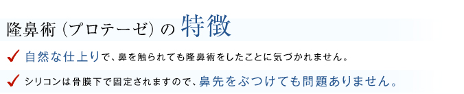 隆鼻術（プロテーゼ）の特徴